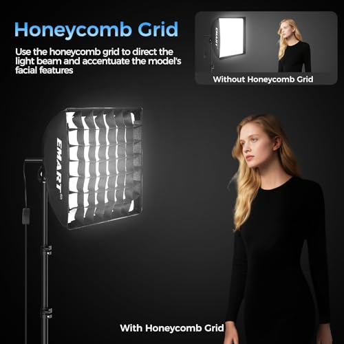 EMART Softbox Photography Lighting Kit, 16"x16" Pull Soft Box with Honeycomb Grid, 50W 3000K-6000K LED Bulb with Remote/APP Control, Softbox Lighting Kit for Video Recording,Streaming,Portrait (1PACK) - size: 16"x16"-1 Pack