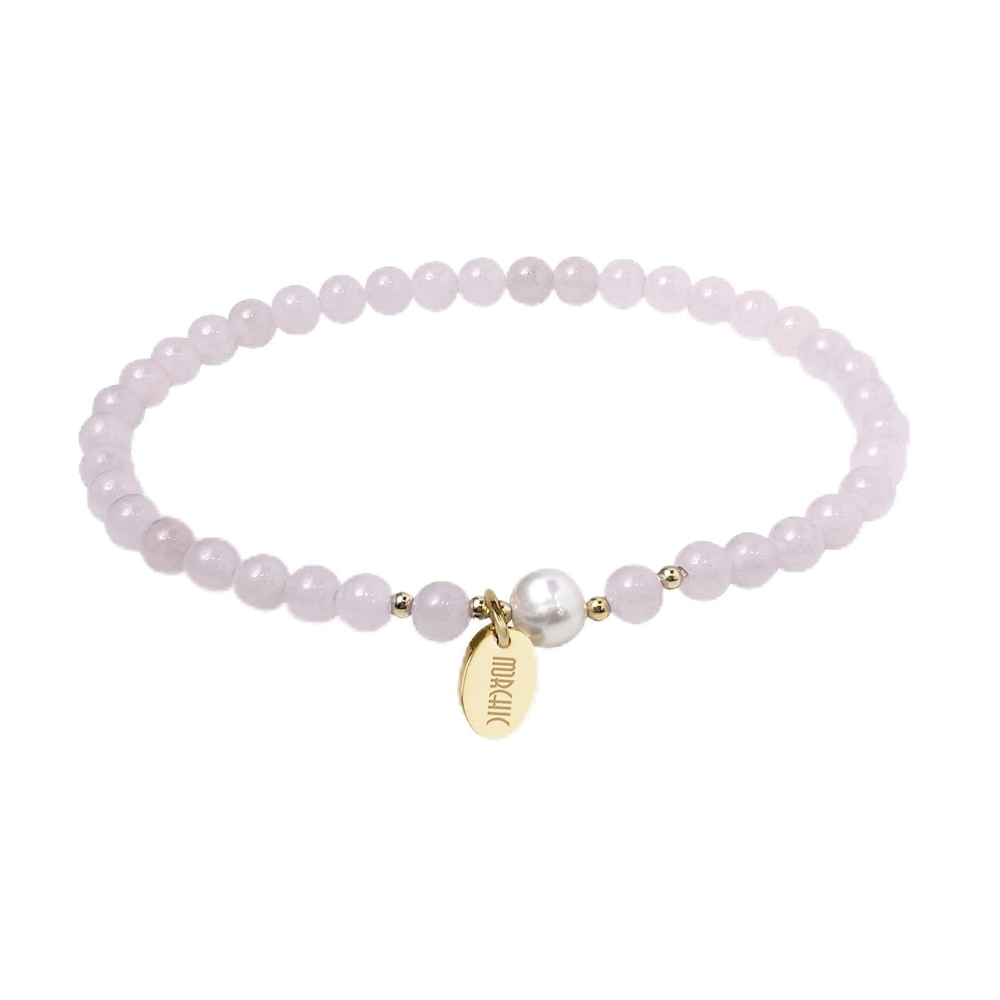Morchic 4mm Natural Rose Quartz Gemstone Beads Stretch Bracelet for Women, With Freshwater Pearls, Energy Gem Birthday Gift for Her 7.2”