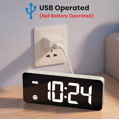 Small Digital Alarm Clock for Kids with Dimmable Backlight Volume White