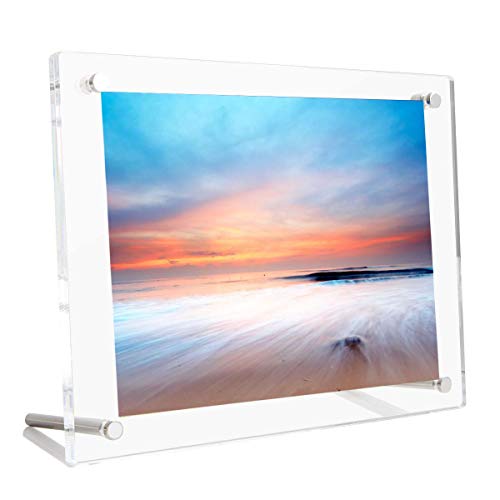 B&NN 8.5" * 11'' Acrylic Picture Frame Floating Look，3MM + 3MM Thickness Clear Photo Frame，Desktop Frame less Display, Self Standing (8.5" * 11'') - size: 8.5" x 11"