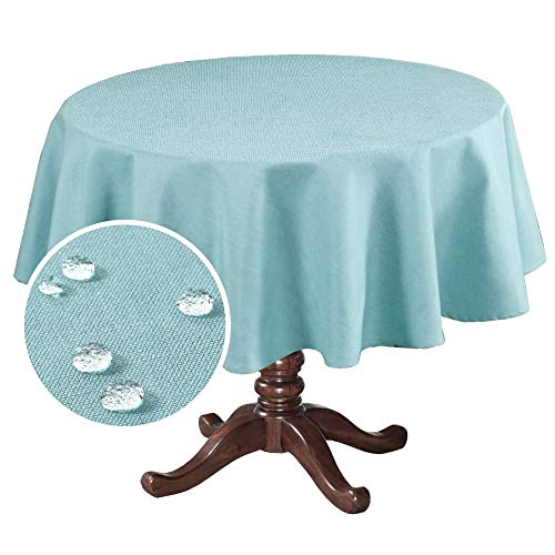 H.VERSAILTEX Linen Textured Table Cloths Round 60 Inch Premium Solid Tablecloth Spill-Proof Waterproof Table Cover for Dining Buffet Feature Extra Soft and Thick Fabric Wrinkle Free, Aqua - color: Aqua, size: 60" (Round)