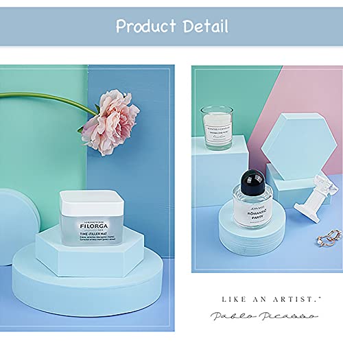 8PCS Geometric Cube Photo Props Set, Hard Foam Photography Background Props for Goods, Crafts, Lipstick, Jewelry, Cosmetics, Makeup Tools, Food (Blue) - color: Blue