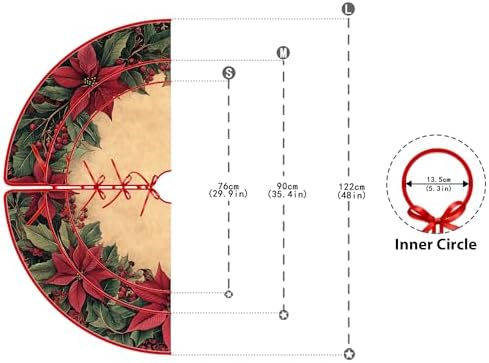 Poinsettia Flowers Christmas Tree Skirt 48 Inch by Leo Walker, Christmas Tree Ornaments, Rustic Xmas Tree Skirts Mat for Home Decor Xmas Party Tree Holiday Decorations