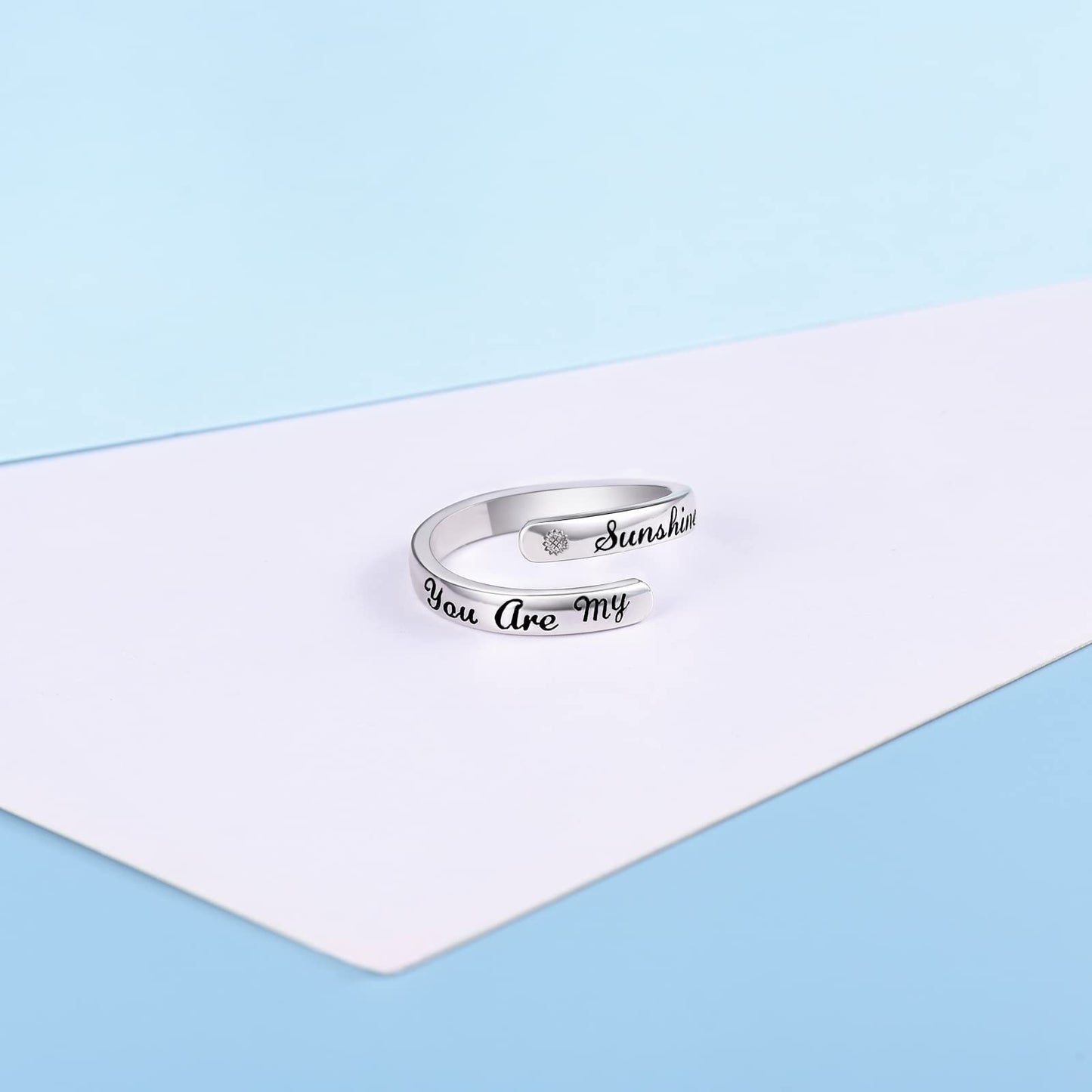 Silver Adjustable Ring Inspirational Jewelry S925 Sterling Wrap Open Ring for Women (U'r my sunshine)