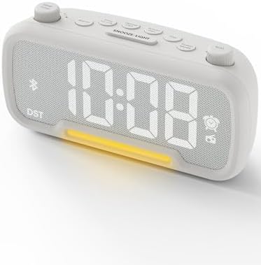 ROCAM Clock Radio, FM Radio Alarm Clock for Bedroom Modern Design, Auto Scan 20 Presets Auto-Off Sleep Timer, Bluetooth Speaker, Night Light, USB Ports, Brightness Dimmer