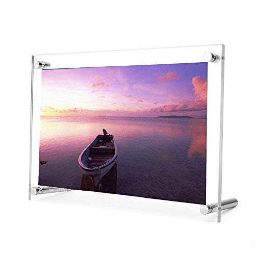 B&NN Acrylic Picture Frame Floating Look，3MM + 3MM Thickness Clear Photo Frame ，Desktop Frameless Display ，Self Standing (11x14) - size: 11" x 14"