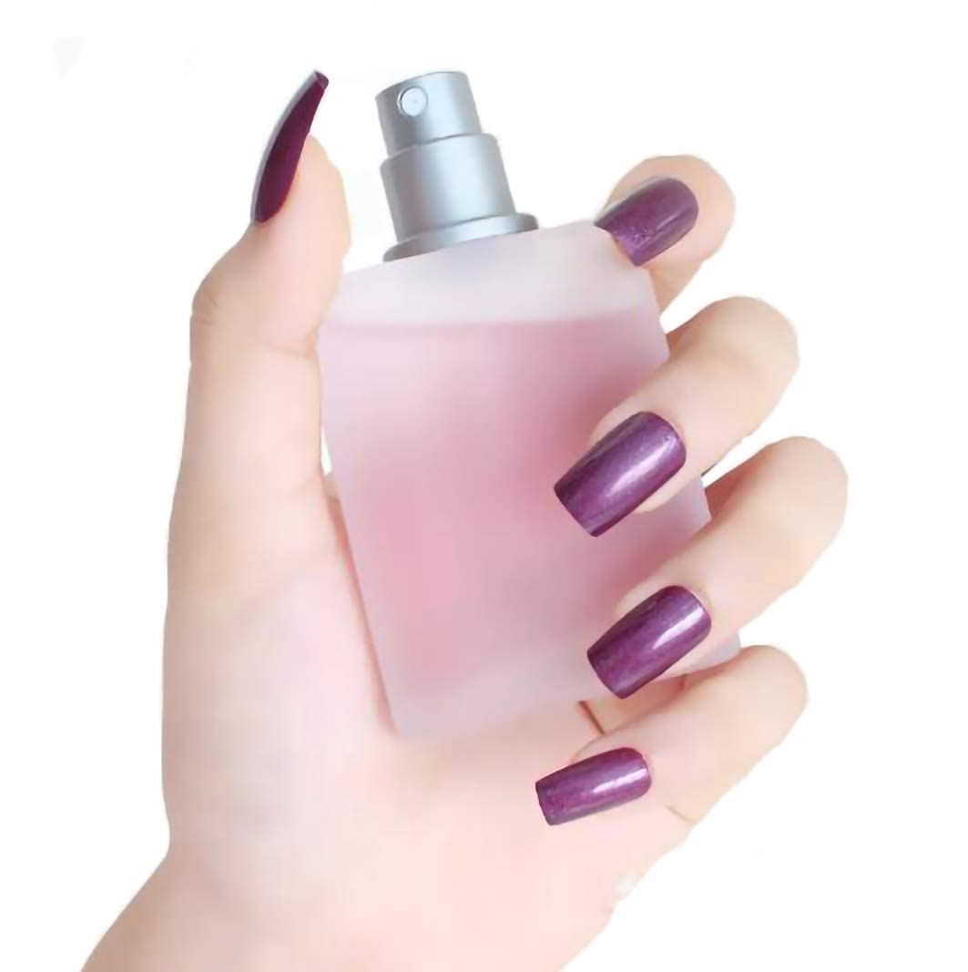 MISUD Press on Nails - Medium Square Fake Nails with Chrome, Acrylic Purple Design 24 pcs