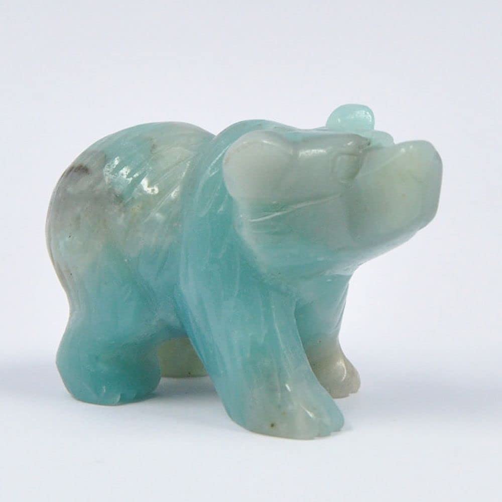 HLbshi Hand Carved Gemstone Crystal Bear Figurine Animal Statue Carving Office Home Decor Collections 2'' (Amazonite)