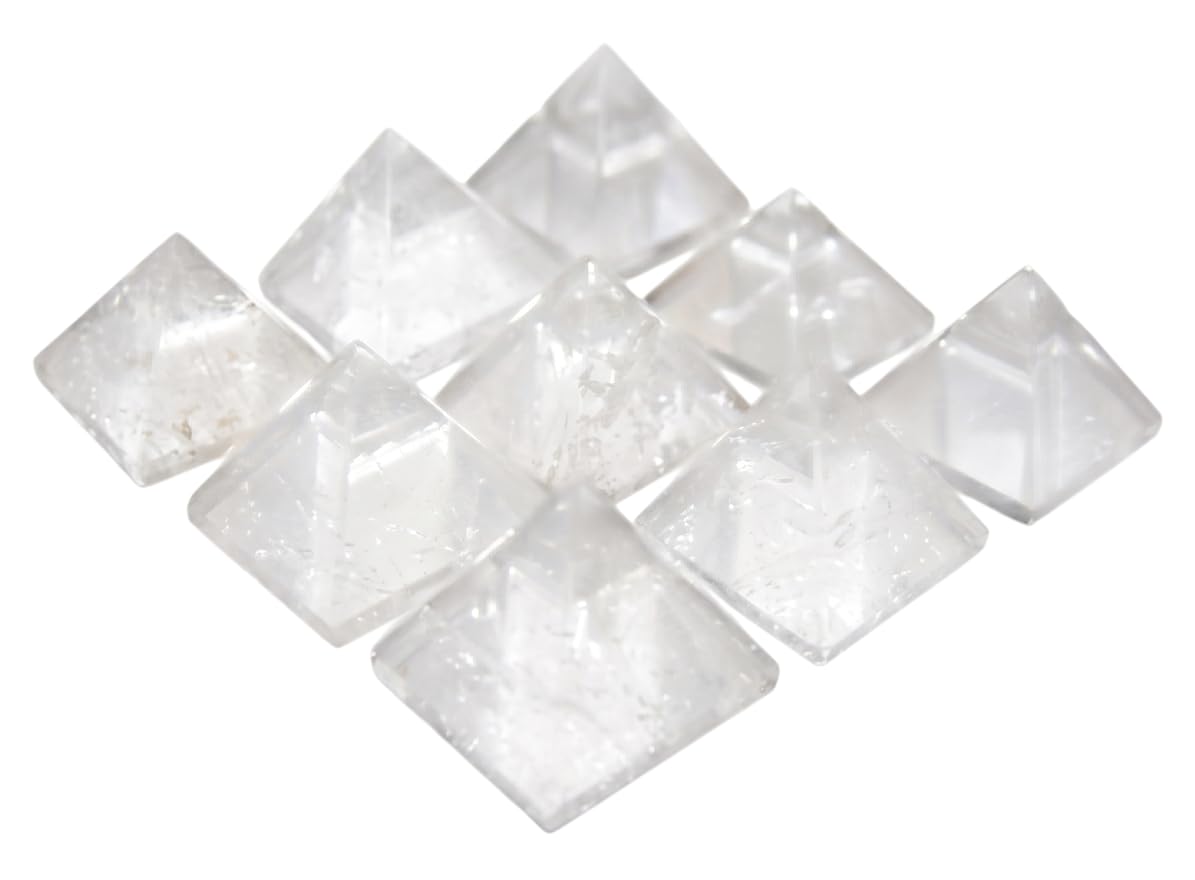 crystalmiracle Clear Quartz Crystal Pyramid, Positive Energy Natural Pyramids Set of 9, Collectible Crystals Pyramids for Healing, Meditation Gift Decor