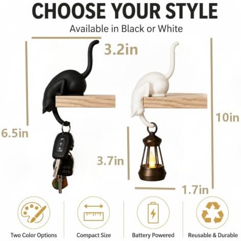 Cat Shelf Hook with Lantern,Resin 3D Print,Book Ledge Decor for Cat Owners