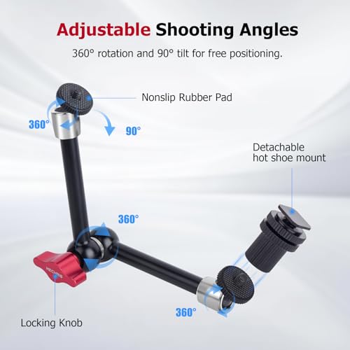 11" Pro Cold Shoe Magic Arm, Extra-Long Adjustable Friction Arm with 1/4" Screw for Teleprompter, Ring Light, Camera Rig – Live Stream Filmaking-87003 - size: 11" Magic Arm