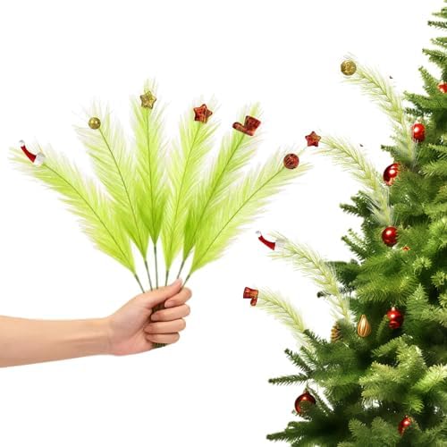 15.7 Inch Christmas Tree Topper - 24 Pcs Green and Red Tree Picks with Decorative Balls - Whimsical Xmas Decor for Holiday Party & Home Decor