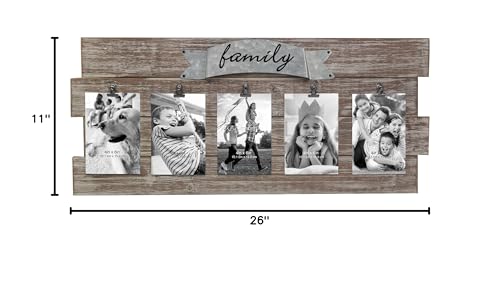 Stonebriar Rustic Wood Collage Picture Frame with Clips and Metal Detail Brown 26" x 11"