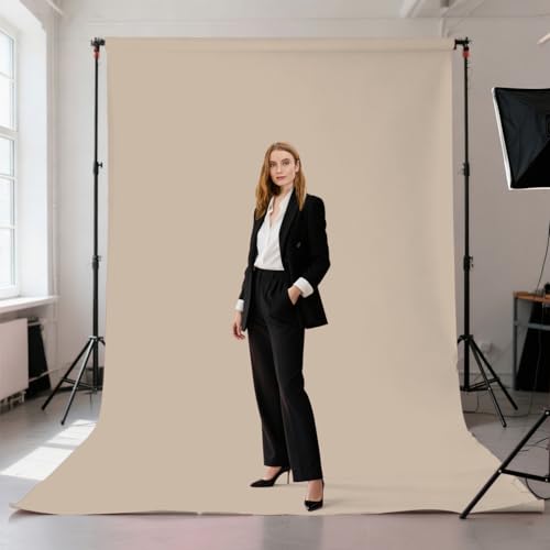 Beige Backdrop for Photography 6x9ft Zoom Screen Meeting, Game Live Studio Shooting Props High Density Fabric - color: Beige, size: 6X9ft