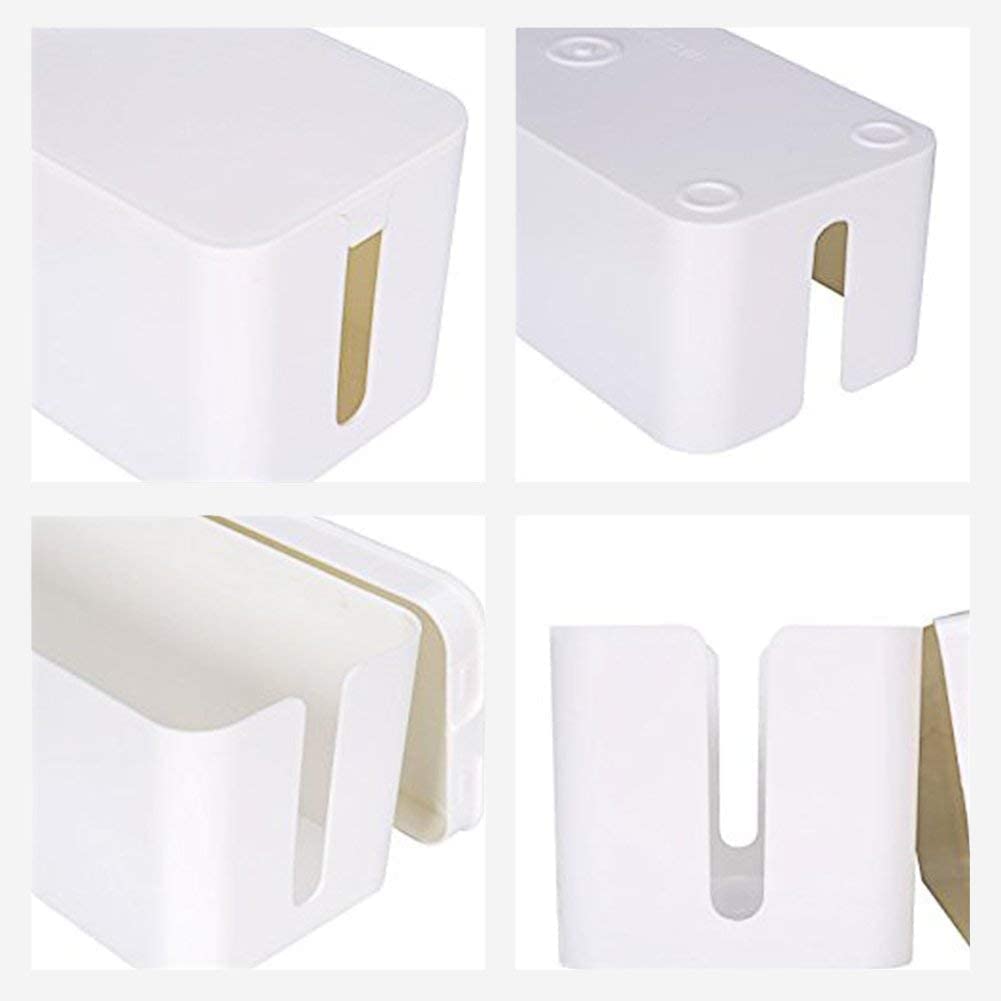 [Set of Three] Cable Management Boxes Organizer, Large Storage Wires Keeper Holder for Desk, TV, Computer, USB Hub, System to Cover and Hide & Power Strips & Cords (Ice White)