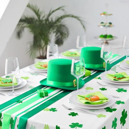 St. Patrick's Day Party Supplies - Irish Themed Lucky Shamrock Plastic Tablecloth | 54 x 108 Inch Disposable Table Cover for Festive St. Patrick's Day Party Decorations - style: ST