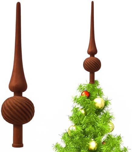 Sumind 11" Christmas Finial Tree Topper Vintage Brown Velvet Ornament
