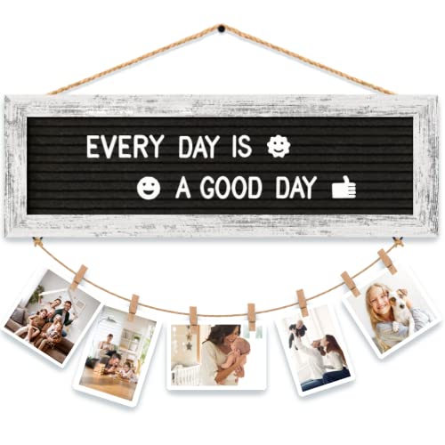 CJIAWYS Hanging Photo Display Multiple Polaroid Picture Frames Collage Wall Decor, Felt Letter Board with 340 Letters and 15 Clips, DIY Cards Holder Frame Collage Set for Christmas Holiday Birthday - color: White Frame and Black Felt (1 Hemp Ropes)