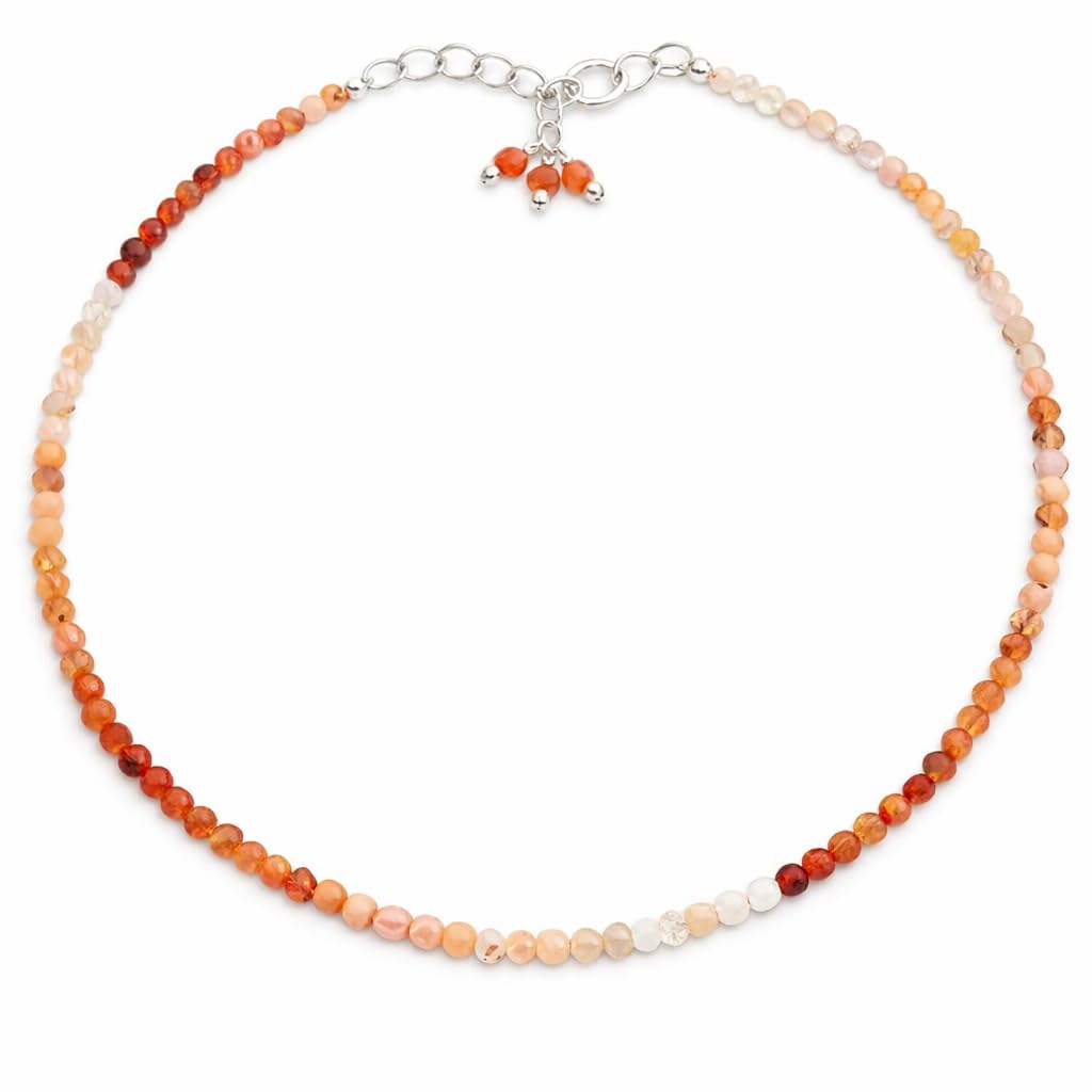 Gempires Handmade Mexican Fire Opal Gemstone Beaded Bracelet for Women | 2.4–2.5 mm Faceted Natural Stone | Adjustable 7+1 Inch Silver Plated Chain | Dainty Minimalist Stacking Jewelry | October Birthstone Gift