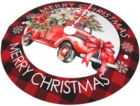 Buffalo Check Plaid Red and Black Plaid Christmas Vintage Red Truck 36 Inch Christmas Tree Skirt Carpet Mat Funny Party Decor Supplies for Xmas Halloween Ornament Decorations Occasion