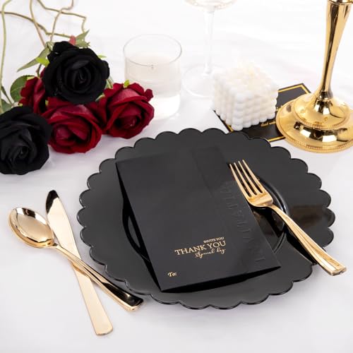 SUT 72 PSC Black Plastic Plates, Plates Disposable Heavy Duty, black Disposable Dinner Plates, 10.25inch plastic Dinner plate for Party - color: Black, size: 10.25 Inch