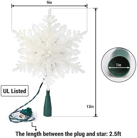 Brizled Christmas Tree Topper with 20 Light, 9.25" Lighted Snowflake Topper