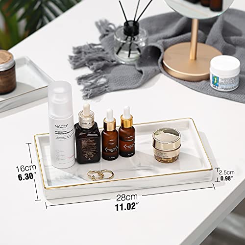 Luxspire Bathroom Vanity Tray, 11" Marble Ceramic Bathroom Trays for Counter, Bath Tray for Dresser, Kitchen Counter Tray, Perfume Tray, Bathroom Accessories, Medium, Marble White - color: Marble White + Gold, style: Medium