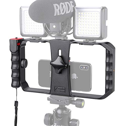 Zeadio Smartphone Video Cage Rig, Filmmaking Vlogging Case, Phone Stabilizer Tripod Mount with Wireless Remote Shutter Fits for All iPhone and Android Smartphones - style: Basic Version