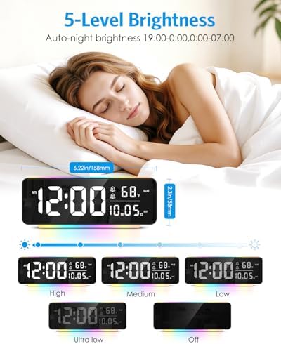 AMIR Digital Alarm Clock, 6.5" Large Display Bedside Clock, Plug-in Clock