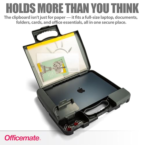 Officemate Portable Clipboard Storage Plastic Case for A4 Sizes, Charcoal (83301),11-3/4"w x 1-1/2"d x 14-1/2"h