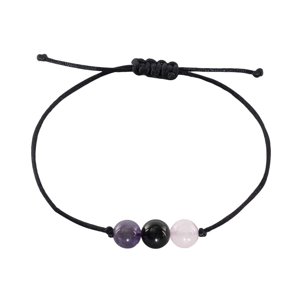 BOHO GARDEN Healing Crystal Bracelet for Anxiety - 3 Real Natural Gem Stones - Adjustable, Beaded Bracelets for Men, Women, Teens - 8mm Bead