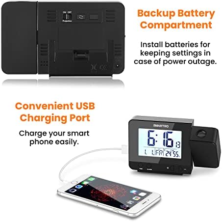 SMARTRO Digital Projection Alarm Clock for Bedrooms with Indoor Thermometer