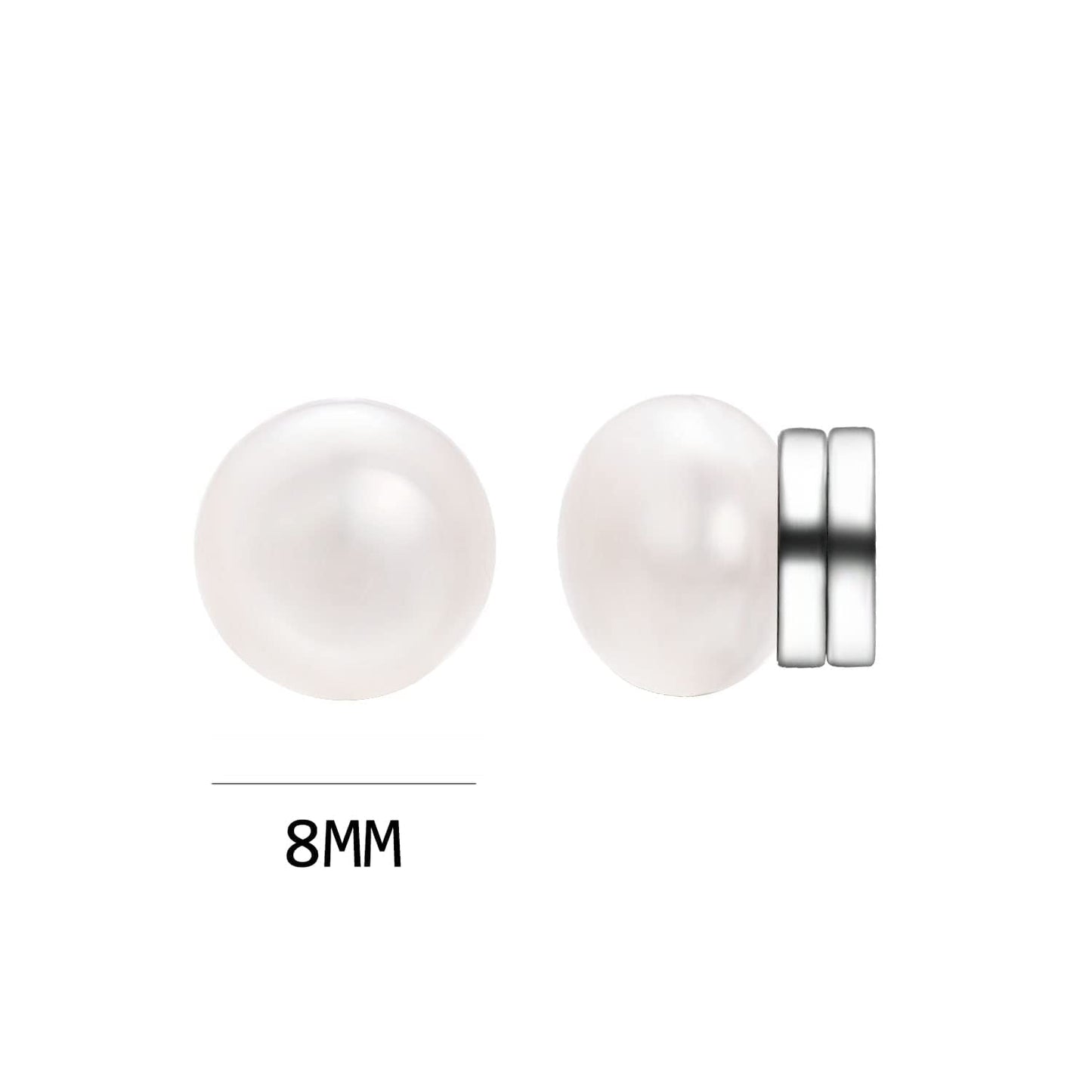 Airokiy Pearl Magnetic Earrings for Women 8mm Pearl Clip on Earring Silver Non Pierced for Bride