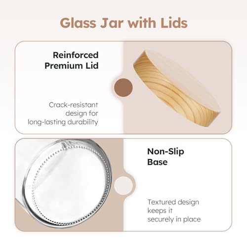 8 oz Glass Jars with Lids, 12 Pack Small Glass Jars with Plastic Woodgrain Lids, Lotion Container Empty Cosmetic Travel Containers for Sample, Cream, Lotion, Honey, Powder - color: Clear-Woodgrain Lids, size: 8 Ounces