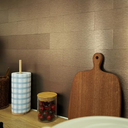 Vamos Tile 100-Piece Peel and Stick Backsplash Seamless Tile,3''x6'' Brushed Rose Gold Metal Subway Tile,Stick on Backsplash for Kitchen/Bathroom/Laundry Room - color: Brushed Rose Gold