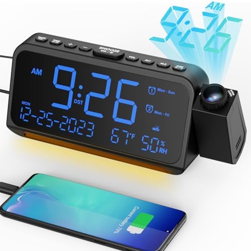 Mesqool Projection Alarm Clock Ceiling Display, with Temperature, Humidity