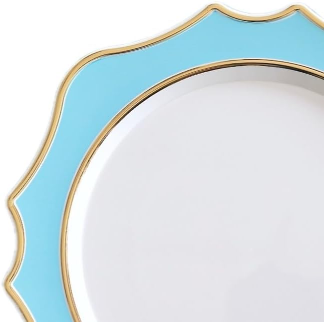 " OCCASIONS " 40 Pieces 13.25'' Scalloped Disposable/Reusable Plastic Charger Plates for Wedding, (Scalloped Imperial Aqua & Gold)