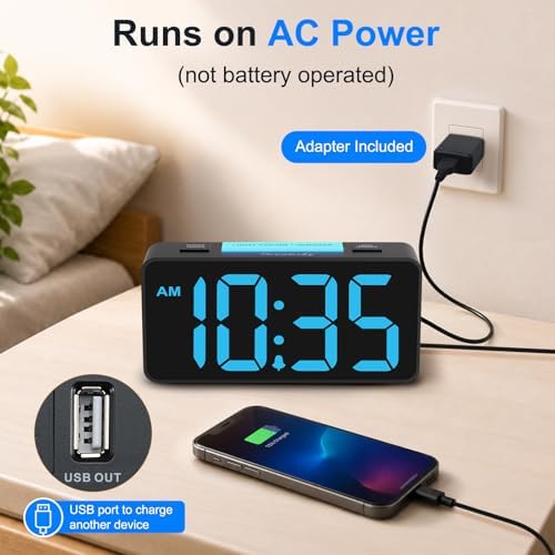 DreamSky Small Digital Alarm Clock with Night Light for Kids Bedroom | RGB Desk Clock with Large Numbers for Teens Boys, Brightness Dimmer, Adjustable Alarm Volume, USB Port, USB-C Adapter Powered