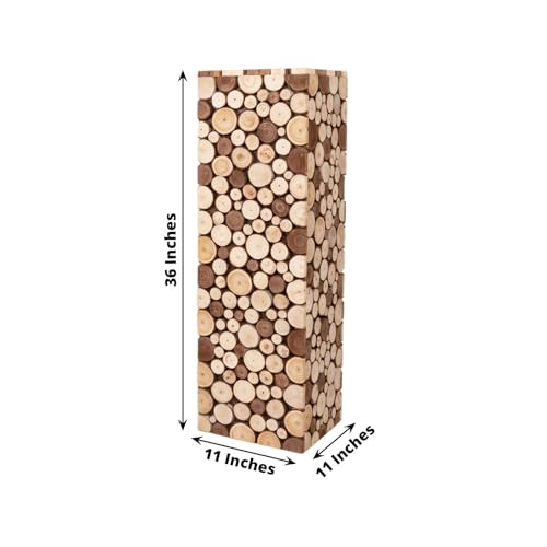 Efavormart 36 inch Natural Wooden Slices Pillar Pedestal Stand, Extra Tall Heavy Duty Rustic Wood Riser Column for Grand Entrances and Boutique Retail Displays - size: 36"