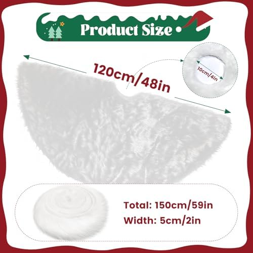 48 Inch White Faux Fur Christmas Tree Skirt Plush Christmas Tree Skirt Christmas Decorations Xmas Tree Decoration.