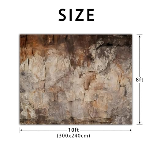 10x8FT Realistic Cave Rock Wall Backdrop Natural Stone Texture Archeological Photography Background Outdoor Adventure Photo Banner Game Nature Theme Party Decor Studio Props - size: 10X8FT
