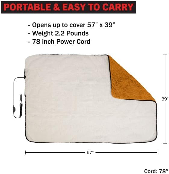 Stalwart Heated Blanket 2-Pack - 12V Electric Blanket for Car, RV, or Camping - 57x39” Portable Travel Throw with 2 Heat Levels - Must-Have Car Essentials and Tailgating Gear (Honey)