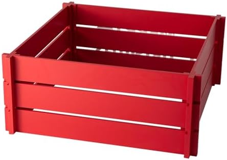Glitzhome Wooden Crate Tree Collar, Christmas Tree Base Cover, 27" L Red Merry Christmas Farmhouse Christmas Tree Collar for 9ft Tree