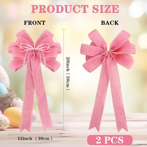 2 Packs Large Pink Valentines Wreath Bows, Large Easter Spring Tree Topper Bow for Christmas Tree, Easter Bow, Valentine Decoration Home Front Door Outdoor Decor (12x20in)