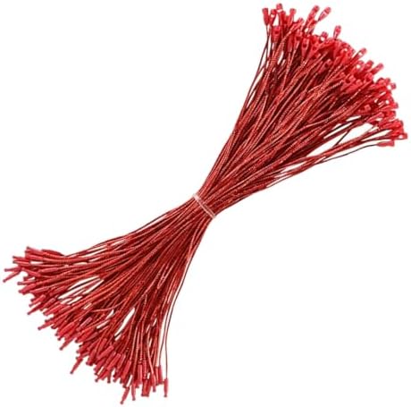 100pcs Ornament Hangers String, 7.87 Inch Precut Metallic Tinsel Rope Ornament Hanging Ropes with Snap Fastener for Christmas Tree Baubles Tags Party Favor, Red