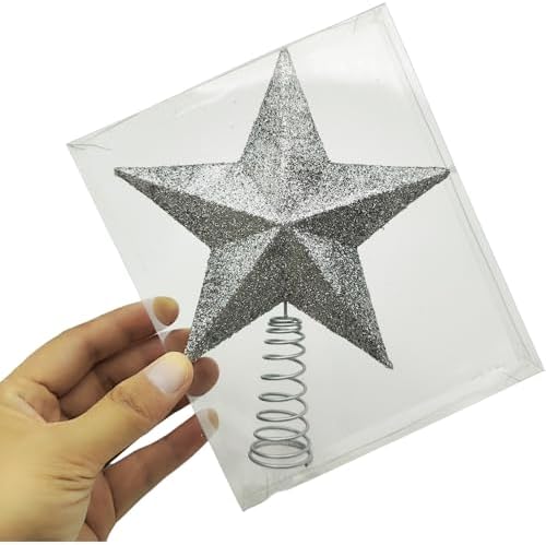 Christmas Glitter Star Tree Topper Christmas Tree Topper Decorations - 6.5 x 5.2 Inch, Silvery