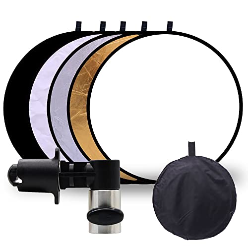 Light Reflector for Photography with Clip 24inch 5 in 1 Portable 60cm Round Collapsible Multi Disc Photography Studio Photo Camera Lighting Reflector Diffuser - size: open size: 60cm/24inch