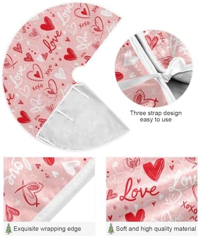 Pfrewn Valentine Tree Skirt 36" Red White Doodle Hearts Christmas Tree Skirts Mother's Day Xmas Mat for Holiday Festival Party Wedding Decor
