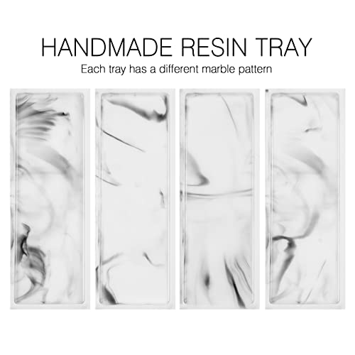 Luxspire Bathroom Vanity Tray, Resin Toilet Tank Tray, Kitchen Trays, 11" x 4" Rectangle Bathroom Tray for Counter, Marble Tray for Soap Dispenser Perfume Jewelry, Small, White Marble - color: B - White Marble, style: Small