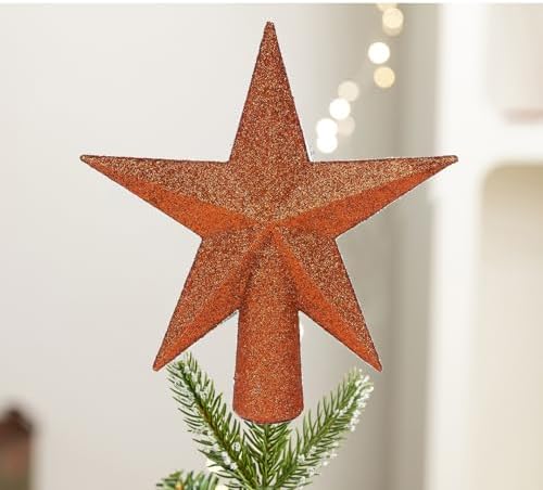 YYCRAFT Glitter Star Tree Topper 6 Inch Christmas Decoration-2 Pack,Orange